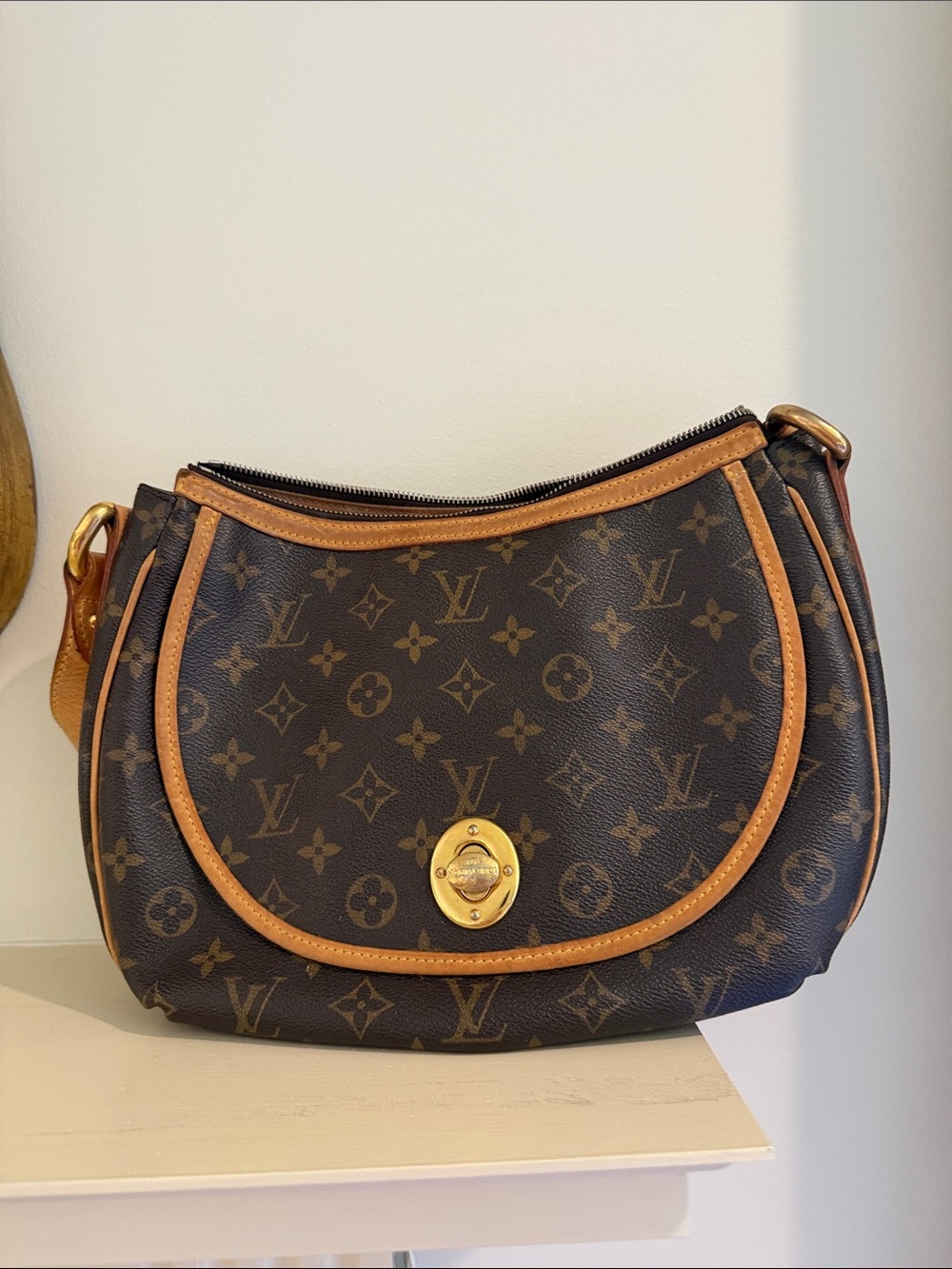 Louis Vuitton Monogram Canvas Shoulder Bag with Tan Trim
